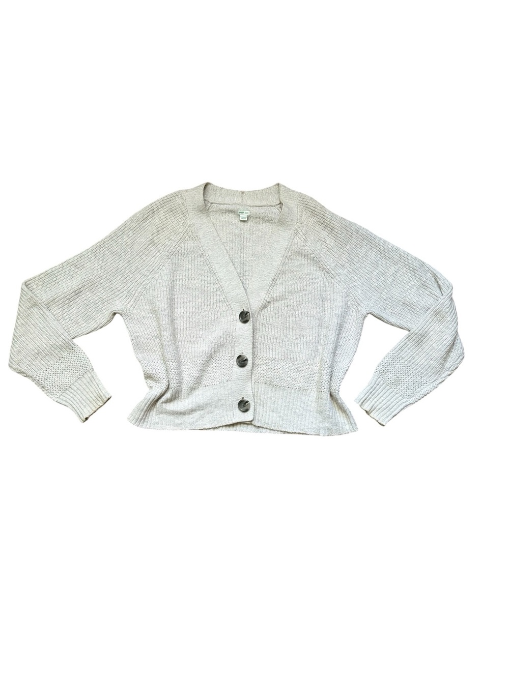 aerie Light Gray Cropped Knit Button-Front V-Neck Cardigan Size XS